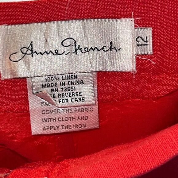 VTG Anne French Linen A-Line Skirt Women’s 12 Red Lined Classic Work Wear Office - Picture 8 of 8
